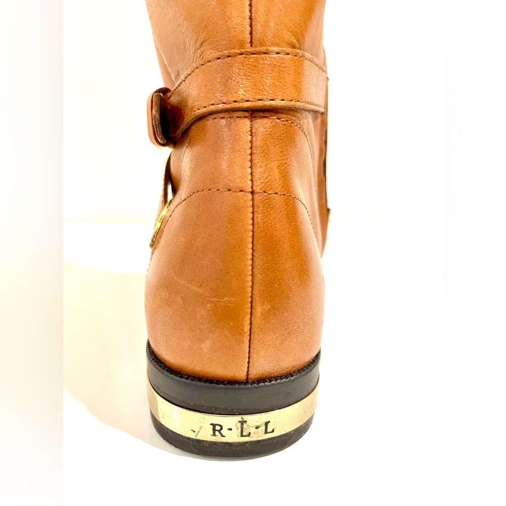 Ralph Lauren Tan Leather Knee-High Riding Boots w Gold Metal Details - Picture 5 of 15